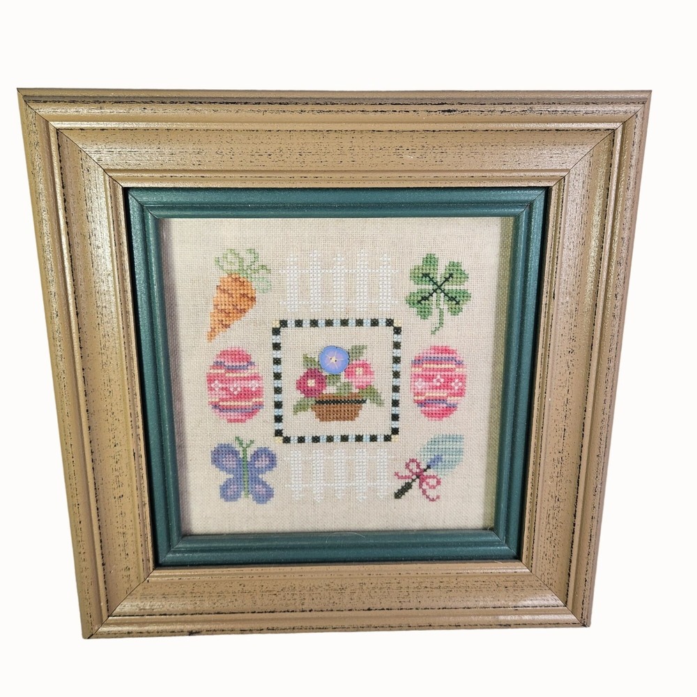 Spring Boxer Cross Stitch Framed COMPLETED Lizzie Kate Stitching Button Wall Art